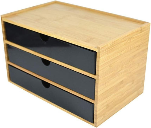 Wood Desk Organizer 3 Drawer Storage Box | Office, Makeup, Stationery
