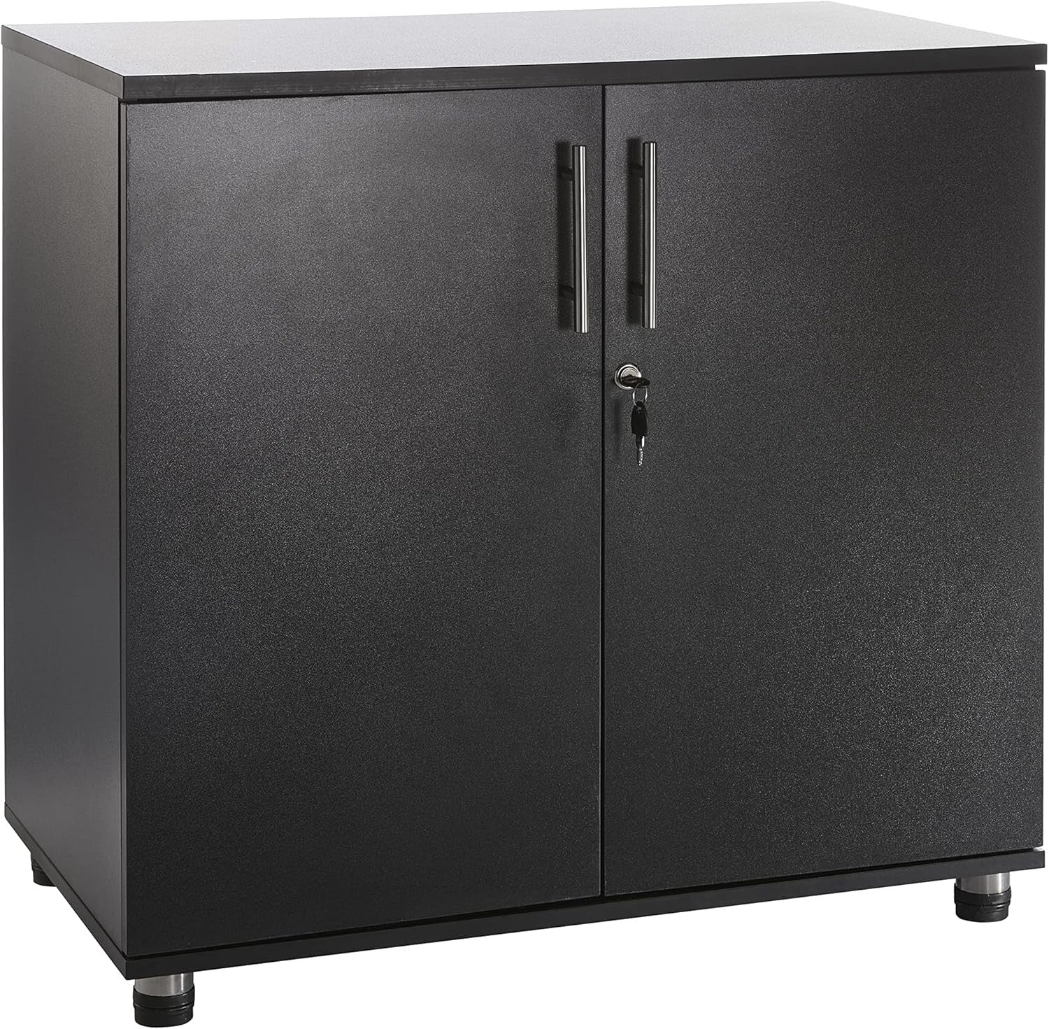 Black Metal Storage Cabinet with Lock 2 Door Cupboard Office Desk Height