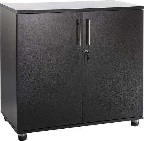 Black Metal Storage Cabinet with Lock 2 Door Cupboard Office Desk Height