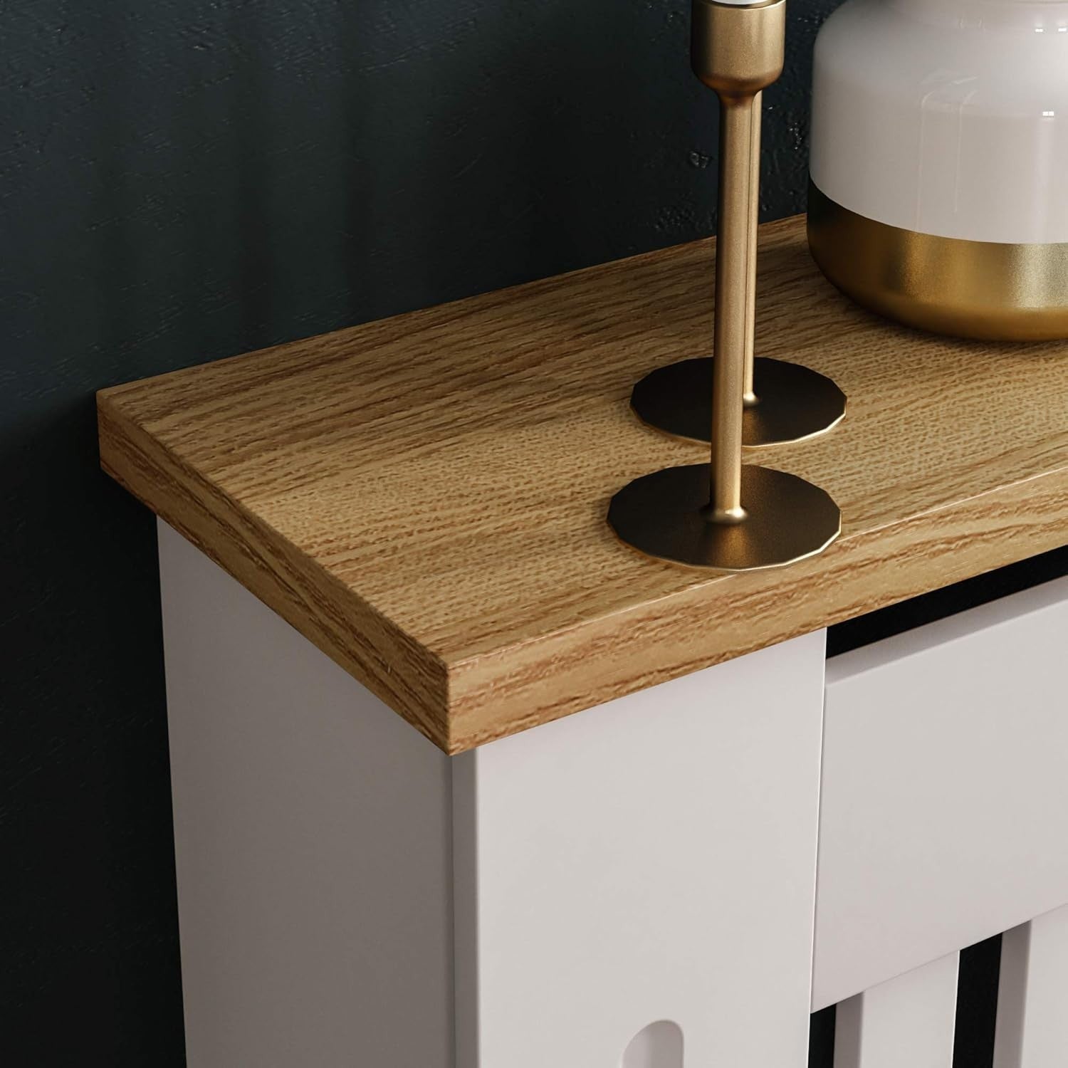 Extra Large White Radiator Cover Cabinet MDF Slatted Grill with Wooden Top Shelf