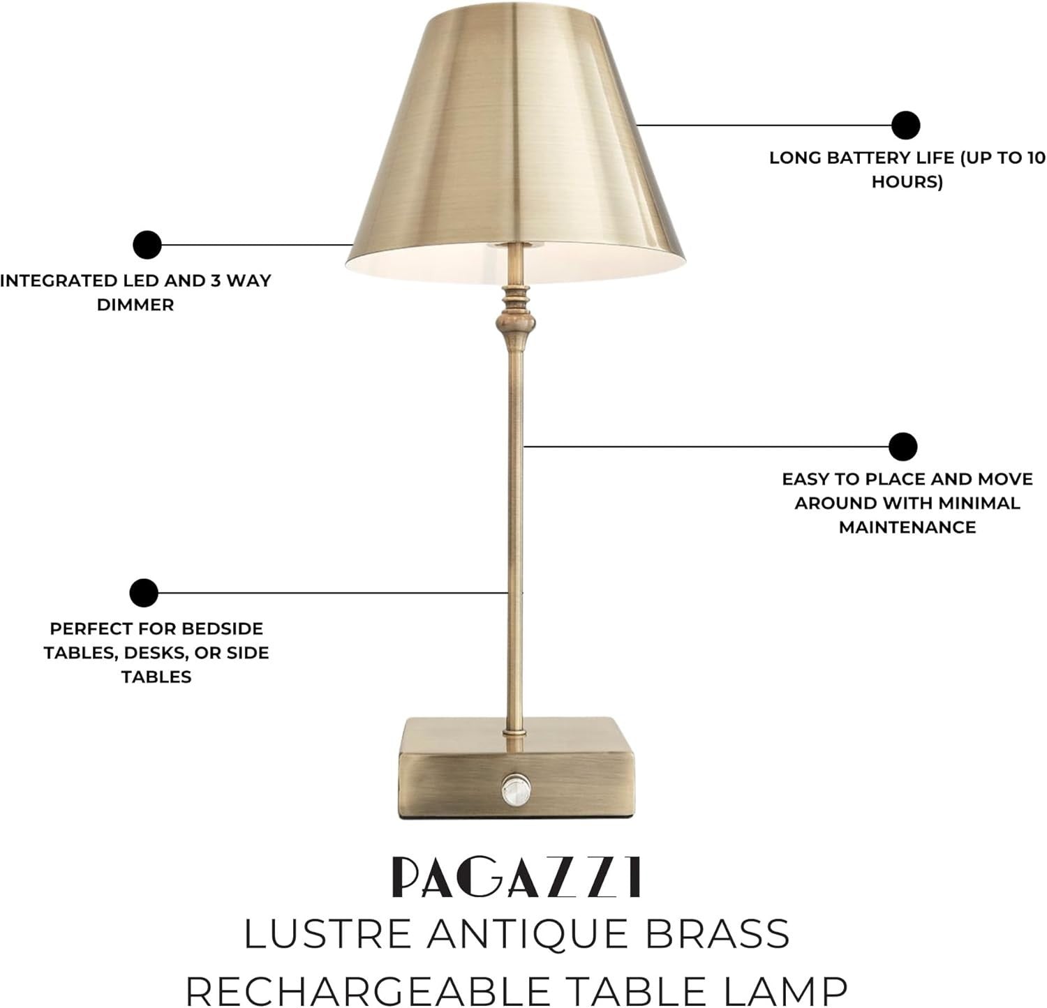 Cordless LED Table Lamp with 3-Level Dimmer, USB Rechargeable, 45cm