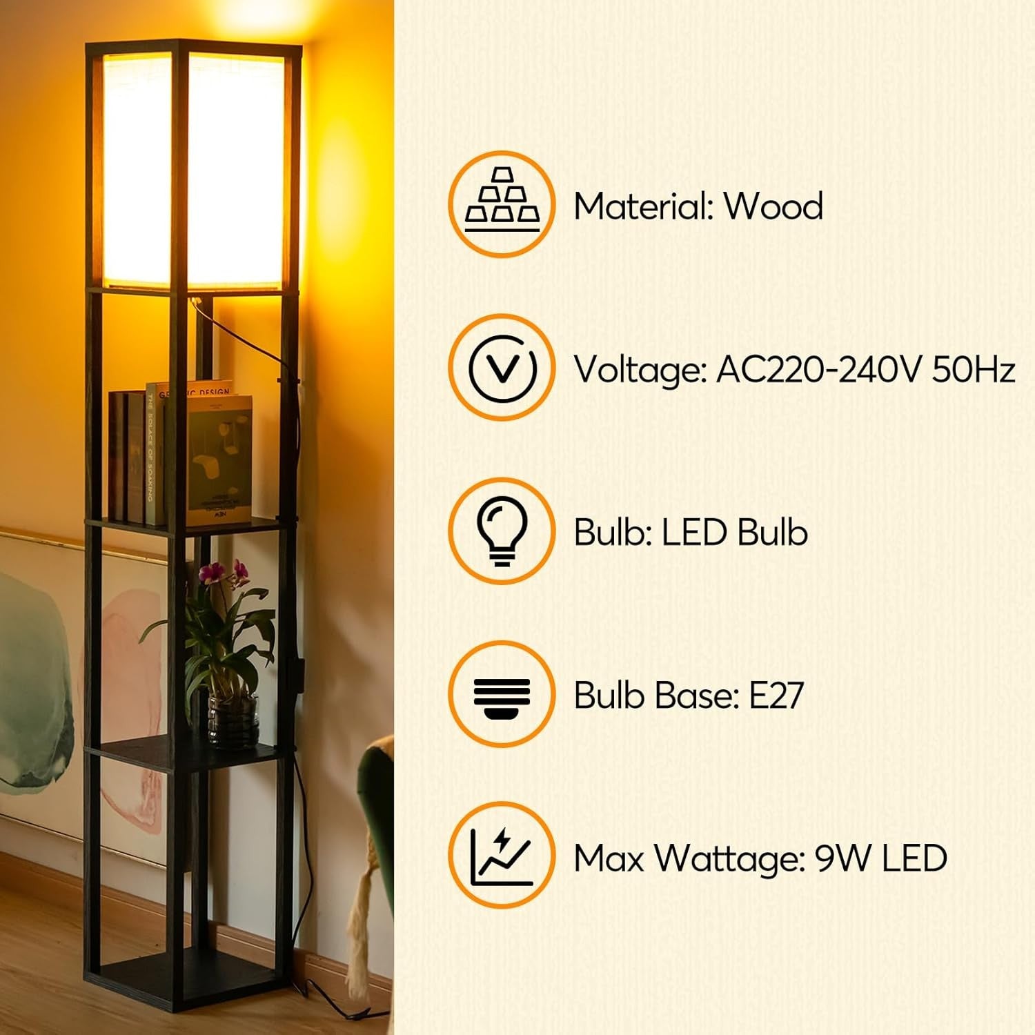 Floor Lamp With Shelves LED Modern Storage Standing Light Living Room Bedroom