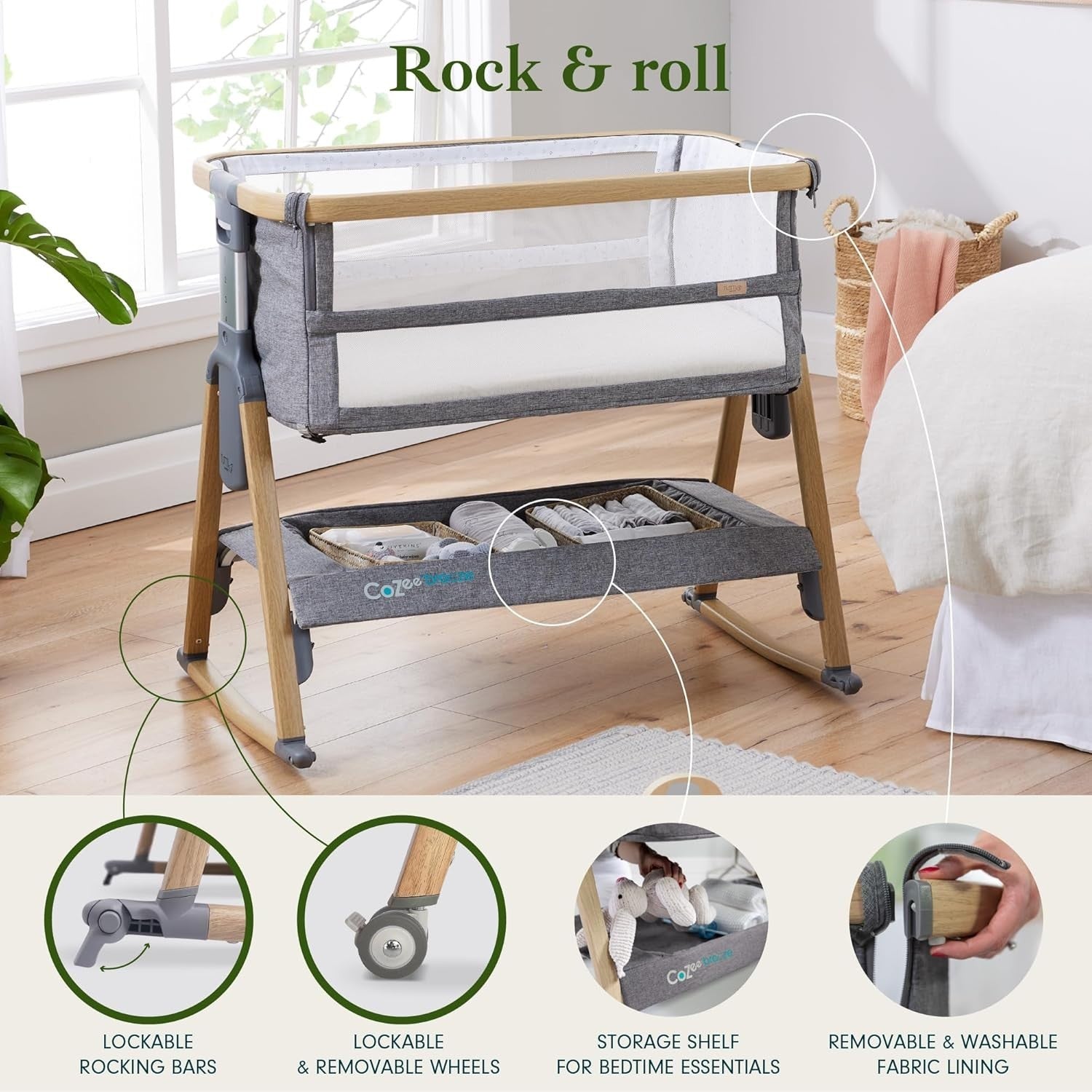 Foldable Baby Bedside Crib Co-Sleeper Cot with Mattress Travel Bag Breathable