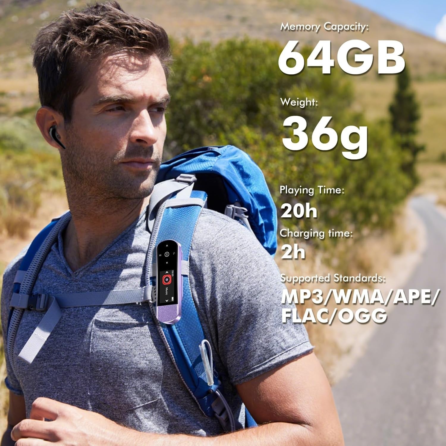 64GB MP3 Player Bluetooth 5.3 Clip Sports FM Recorder