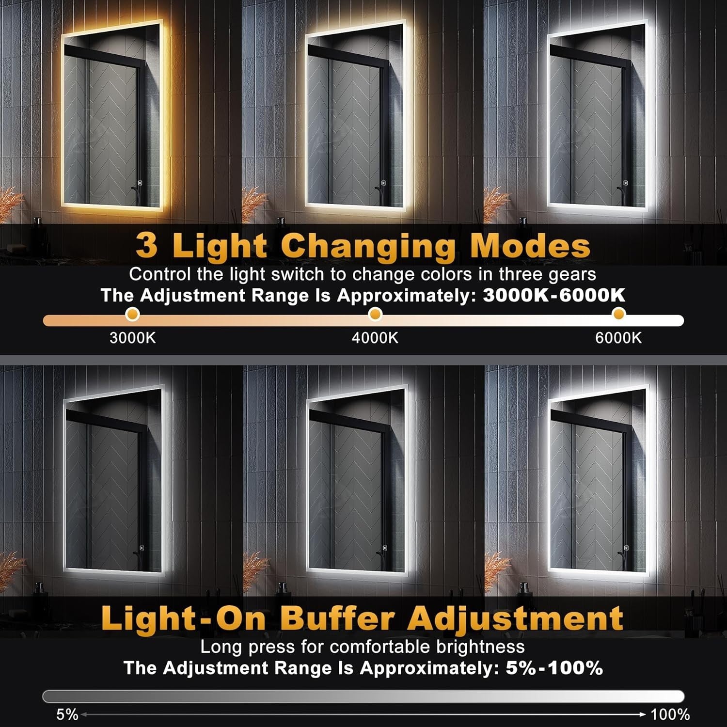 LED Bathroom Mirror 50x70cm Wall Mounted Anti-Fog Light Up Vanity Shaver
