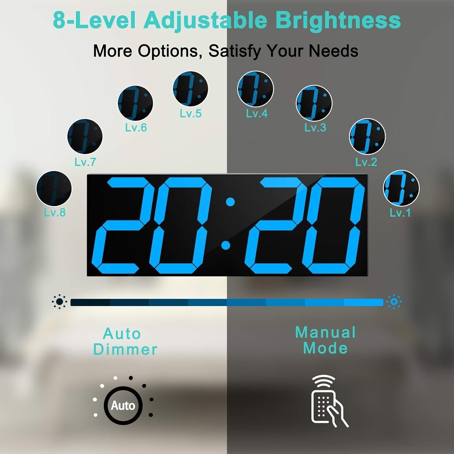 18" LED Wall Clock Blue Display Timer Thermometer Calendar USB Powered