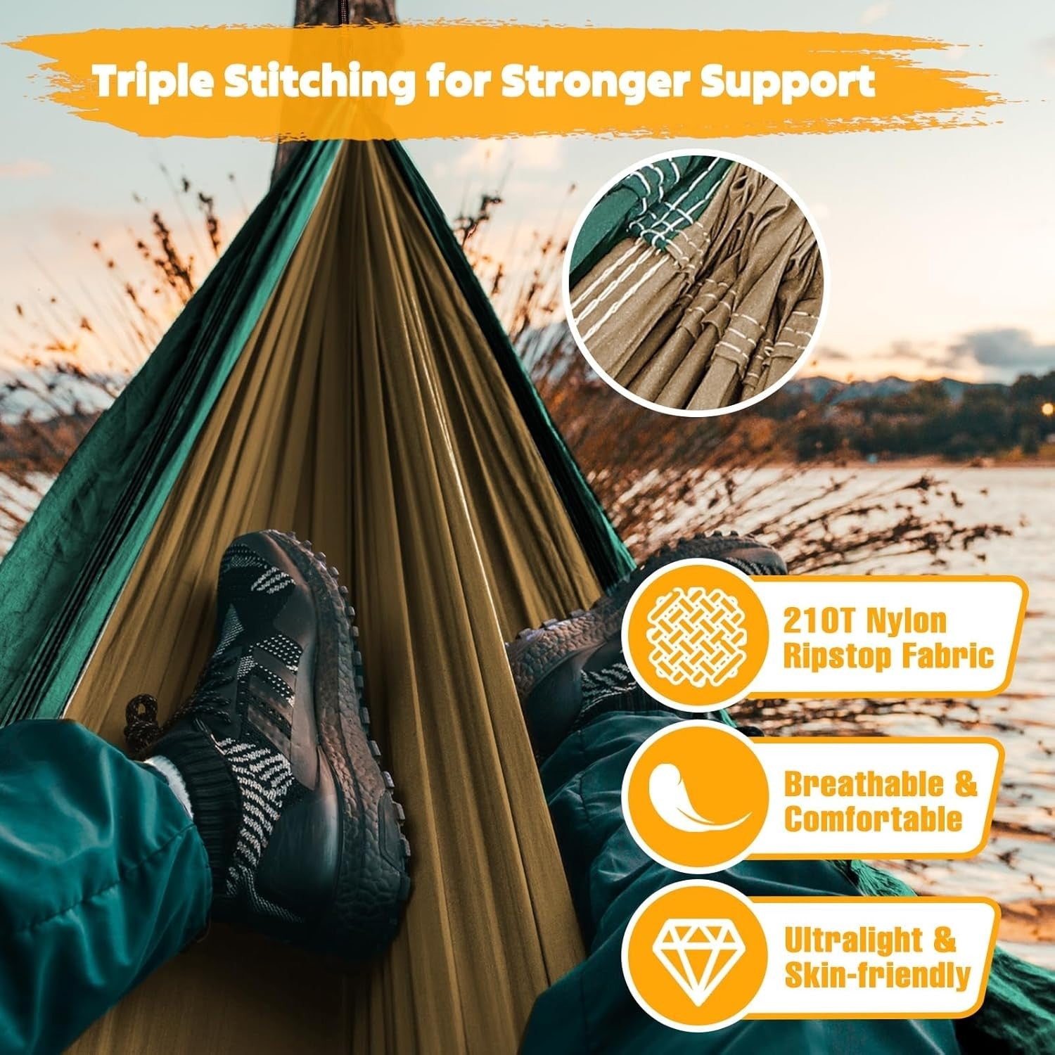 Camping Hammock 300kg Ultra-Light 300x200cm Nylon Quick Dry Travel Bed