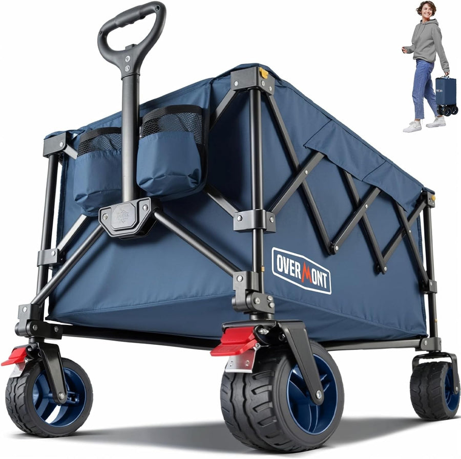 Blue Heavy Duty Folding Camping Wagon 150kg All Terrain Festival Garden Trolley