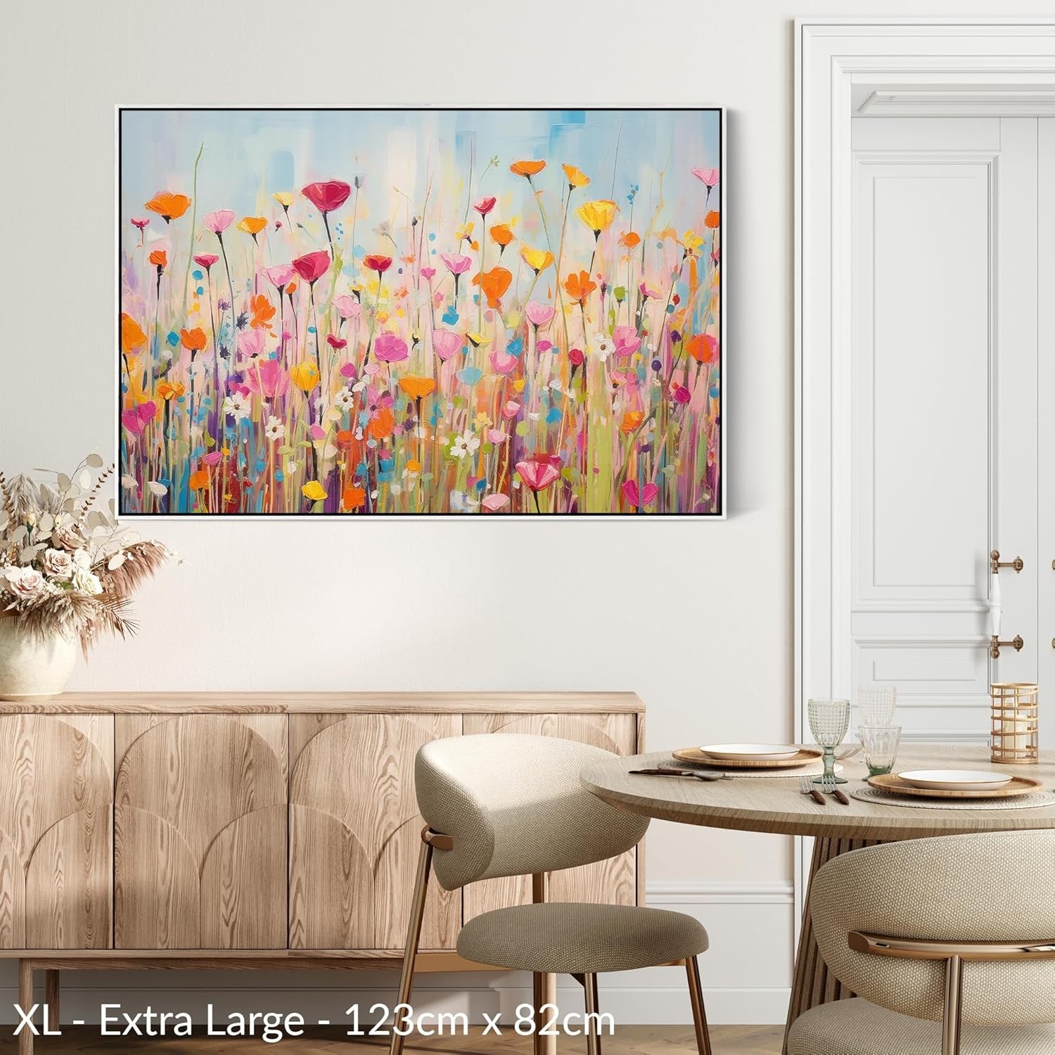 Large Floral Canvas Wall Art 123x82cm Framed Colourful