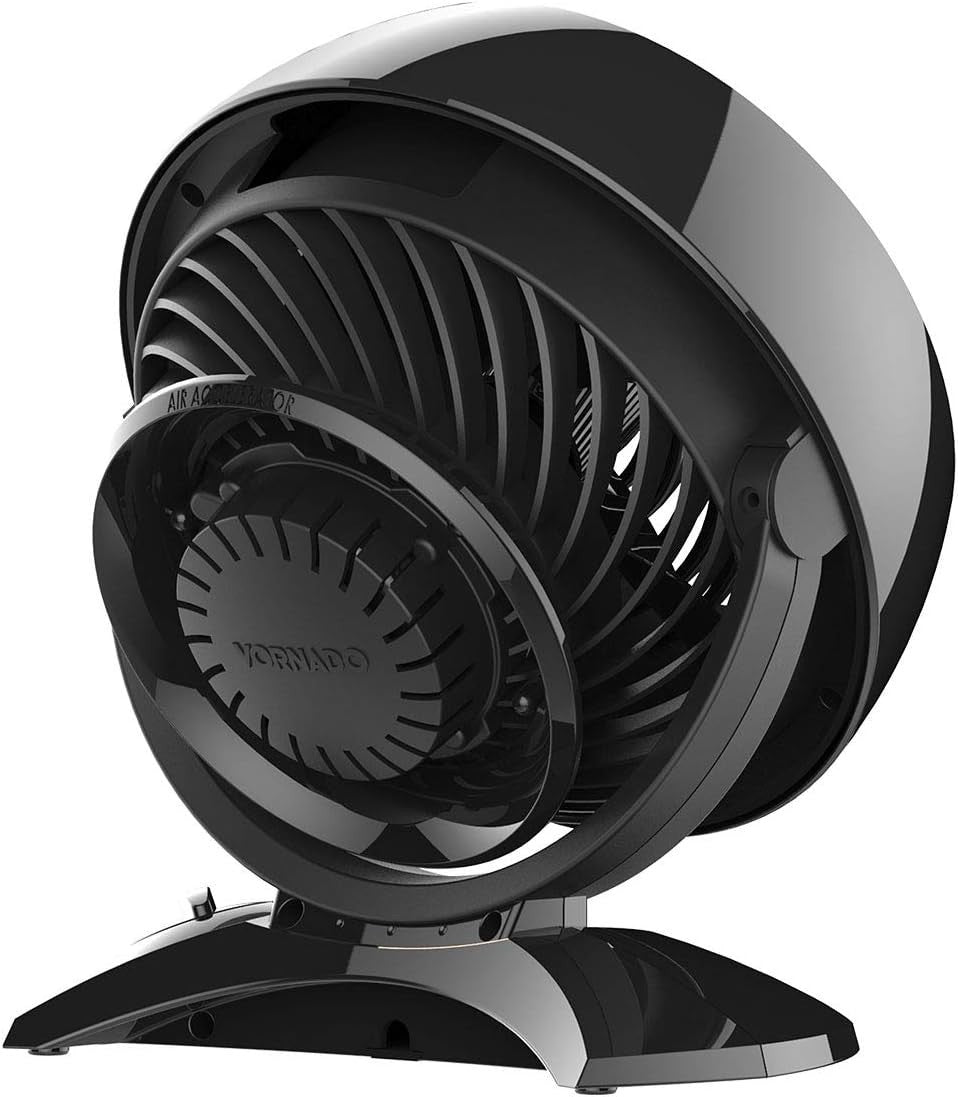 Black Table Fan – 3-Speed Quiet Air Circulator w/ Adjustable Tilt for Bedroom