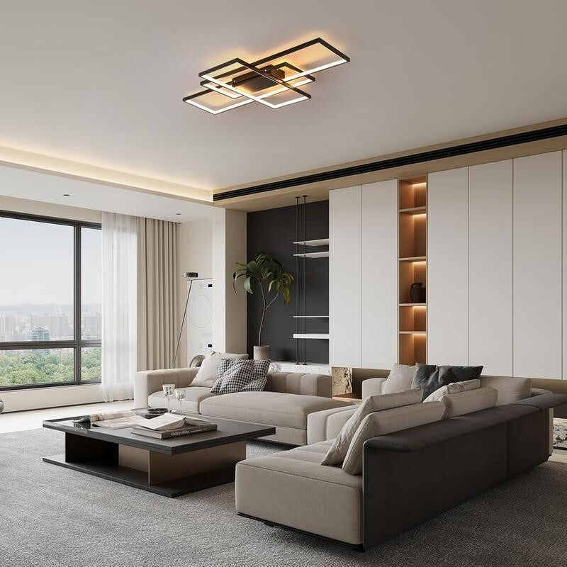3 Square LED Ceiling Light Dimmable Remote Modern 50W Flush Mount Lamp