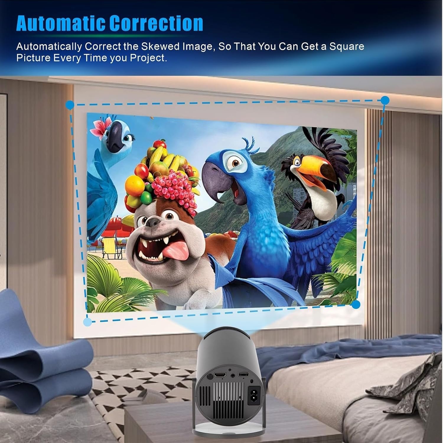 Mini Smart Projector Android WiFi 6 Bluetooth 180° 130” Portable