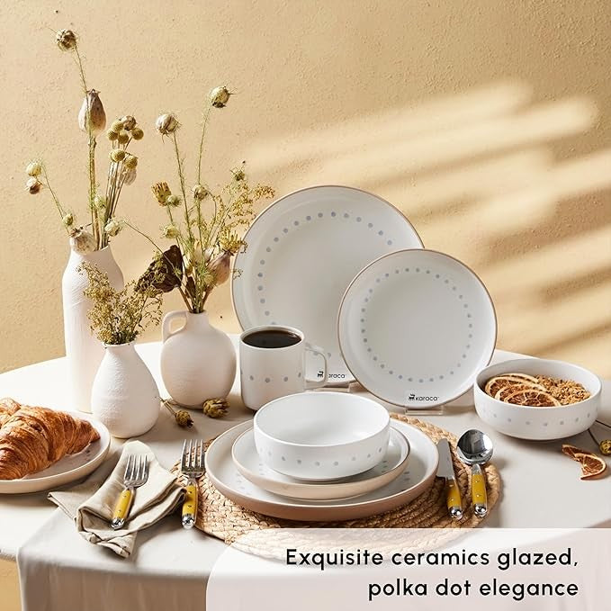 16 Piece Ceramic Dinner Set for 4 Plates Bowls Mugs Glazed Multi Color