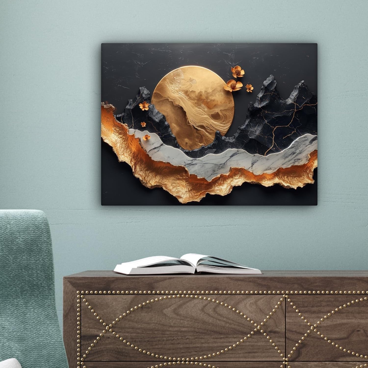 Gold Black Abstract Canvas Wall Art 40x30cm Luxury Framed Print