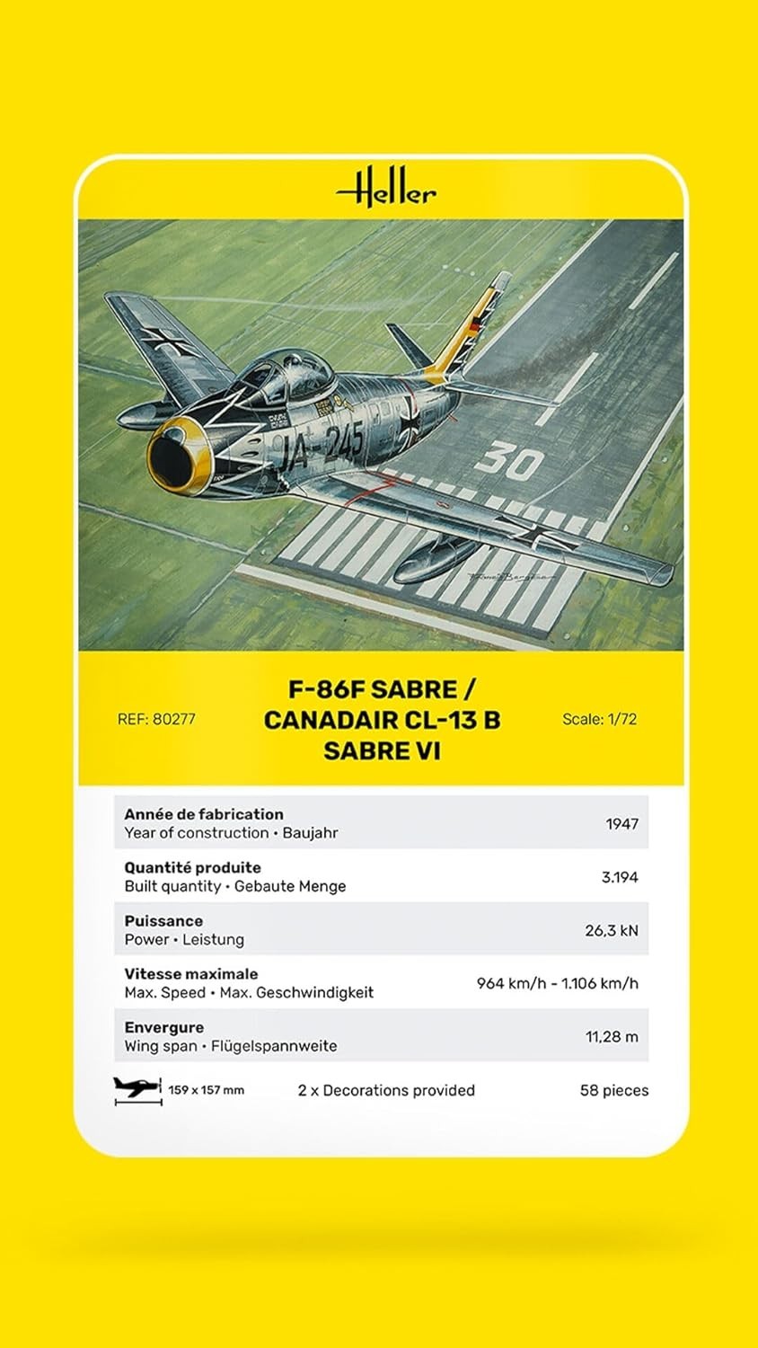 1:72 Scale F-86F Sabre Jet Model Kit – Detailed Plastic Aircraft for Ages 14+
