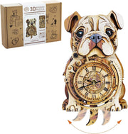 3D Bulldog Wall Clock Puzzle Wooden Pendulum DIY Dog Lover Gift