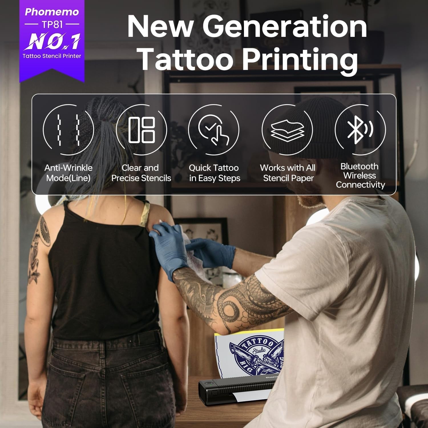 A4 Tattoo Stencil Printer Black Wireless Thermal Transfer Kit