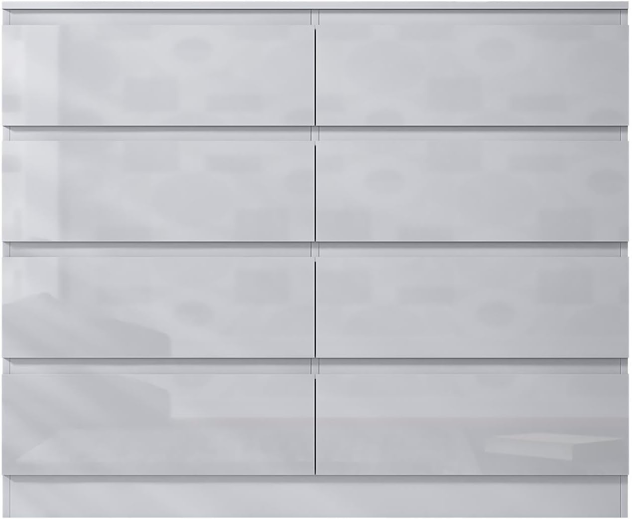 White Gloss 8-Drawer Chest Bedroom Storage Unit Handle-Free Modern Design