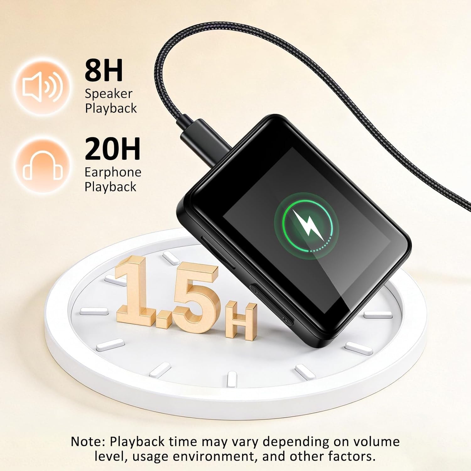 32GB MP3 Player Bluetooth Touch Screen FM Radio 50H Battery