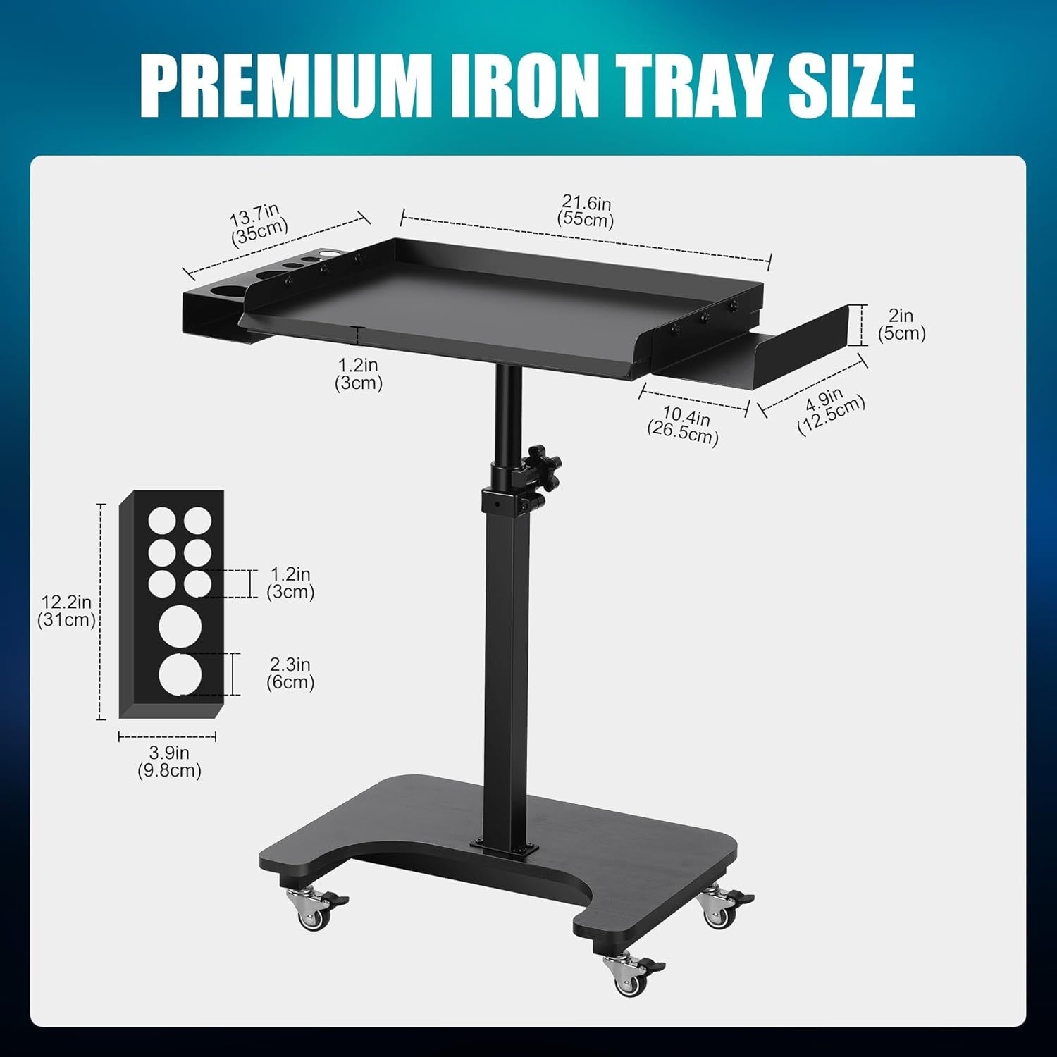 Adjustable Tattoo Workstation Rolling Tray with Wheels Heavy Duty Studio Table