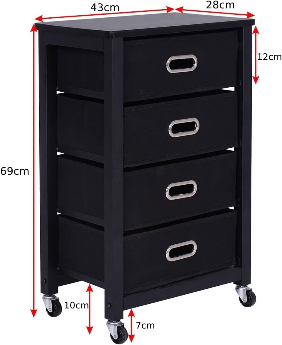 Black Rolling File Cabinet 4 Drawer Under Desk Printer Stand Storage
