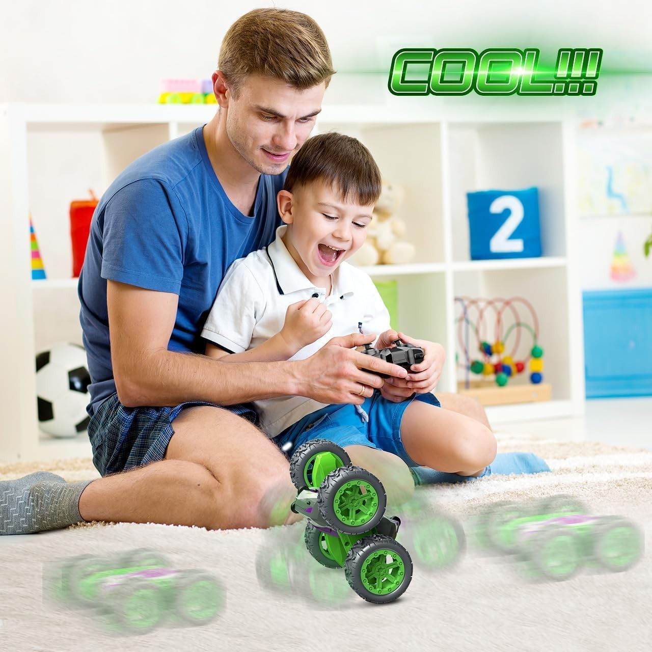 4WD 360° Flip RC Car for Boys 3–10 – LED Stunt Car, Rechargeable Toy