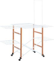 Large Solid Wood Clothes Airer 3 Tier Folding Drying Rack With Wheels
