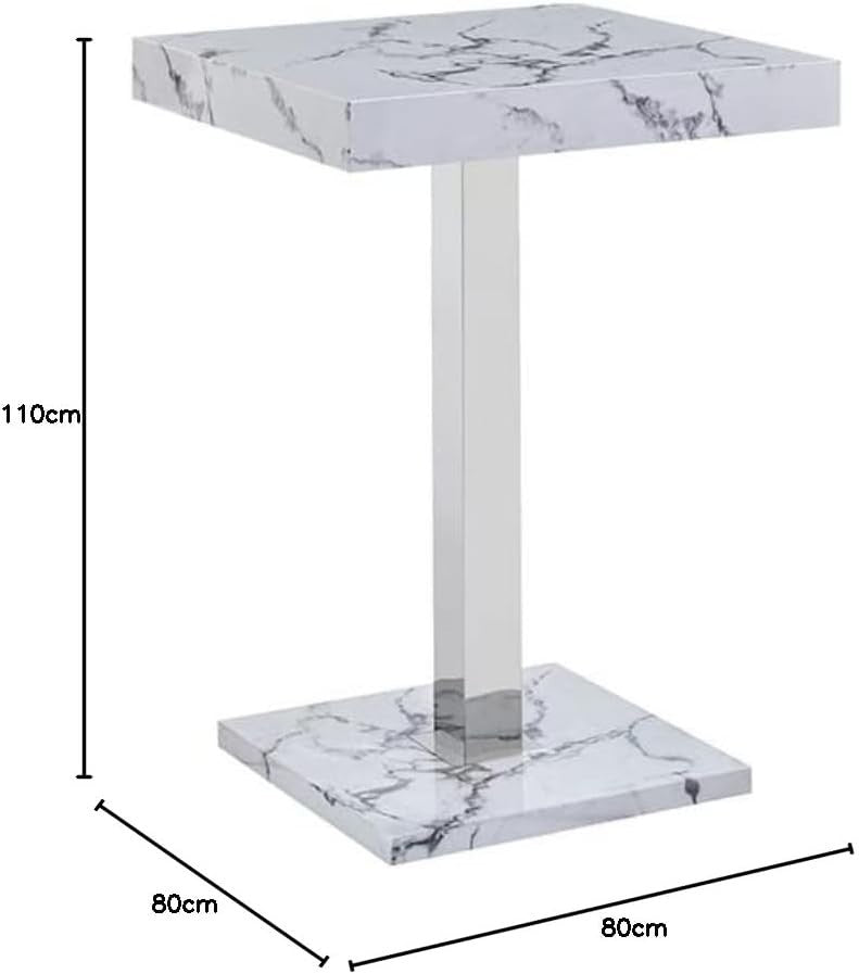 Diva Marble Effect High Gloss Square Bar Table Dining Pub 80×80×110cm Furniture