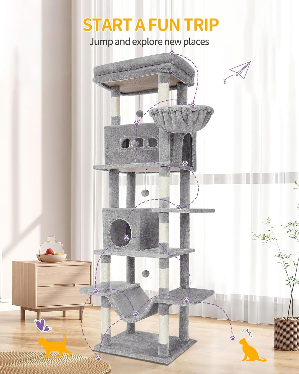 210cm Tall Cat Tree Tower Multi-Level Scratching Posts Condos Cats