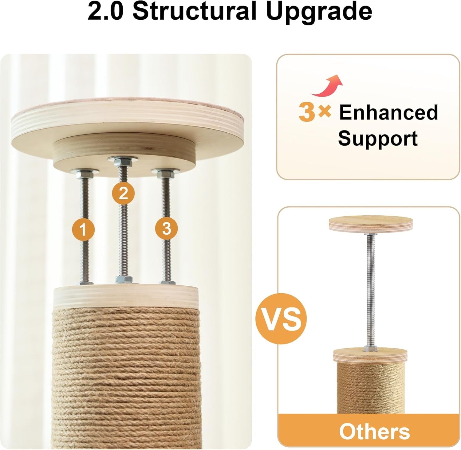 Floor to Ceiling Cat Tree Tower 6 Level Adjustable Scratching Post Hammock