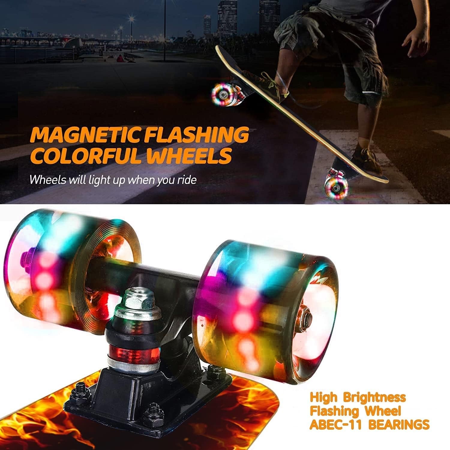 31" Complete Skateboard LED Wheels Maple Double Kick Youth Adult Board