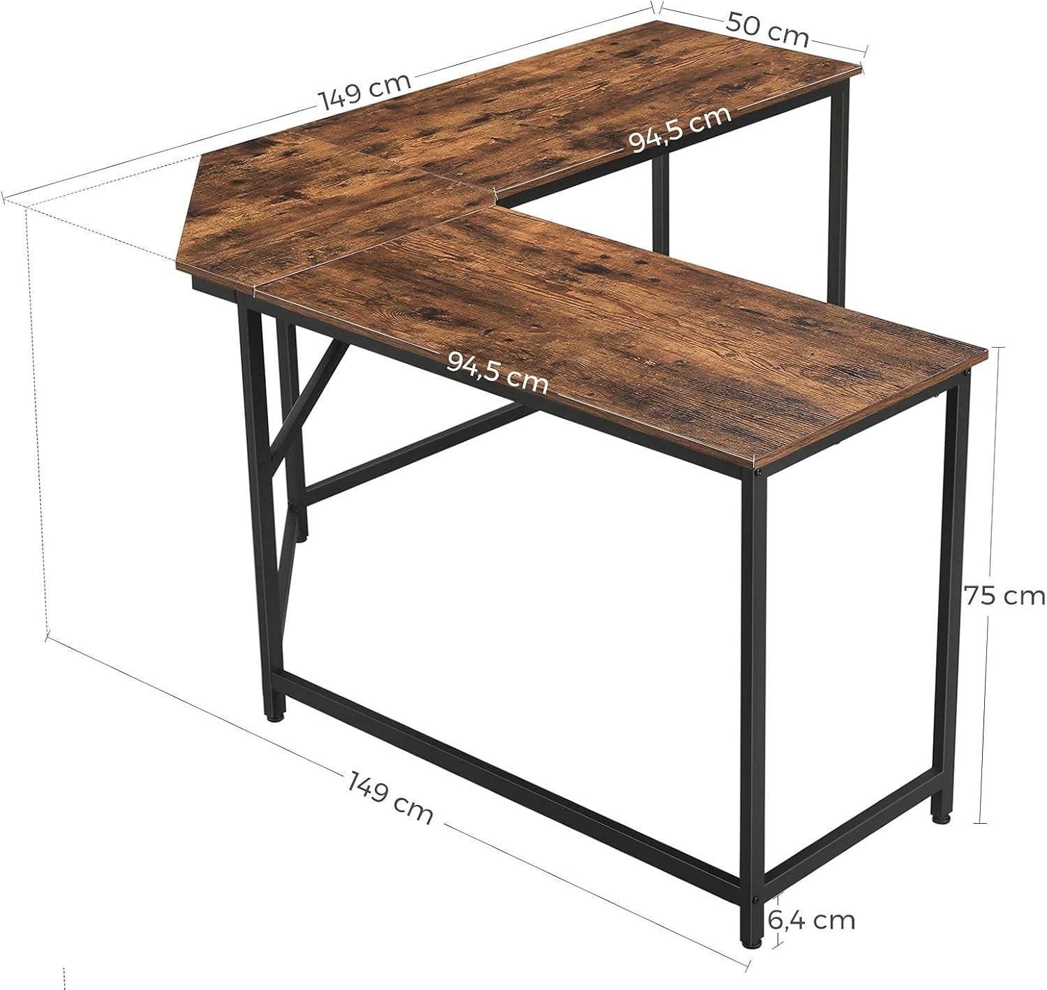 L-Shaped Corner Gaming Desk 149cm Home Office Computer Table Rustic Brown