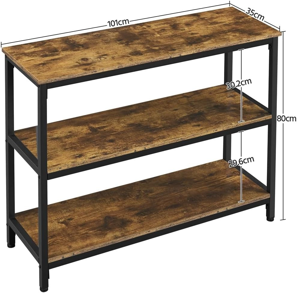 Industrial 3-Tier Console Table with Storage Shelves, 101x35x80cm