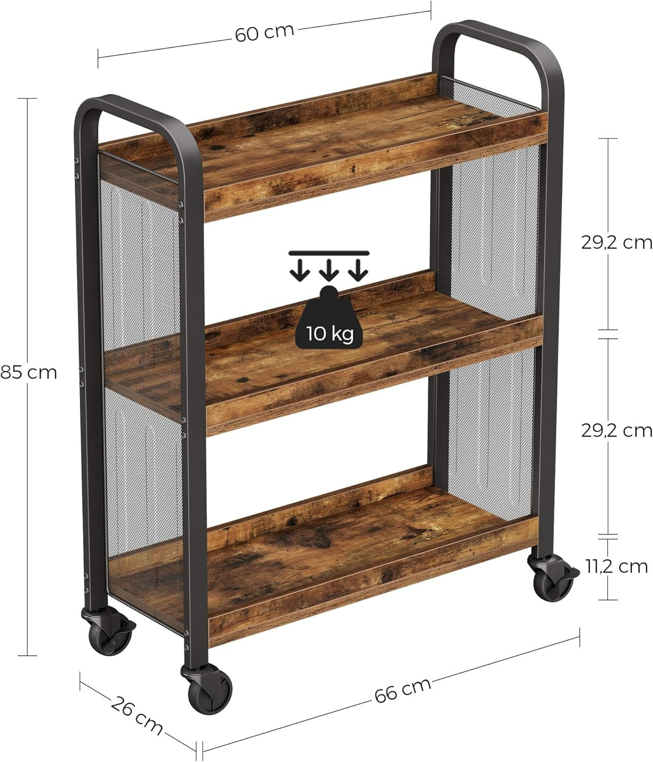 3 Tier Kitchen Trolley on Wheels Slim Rolling Storage Cart Metal Shelves