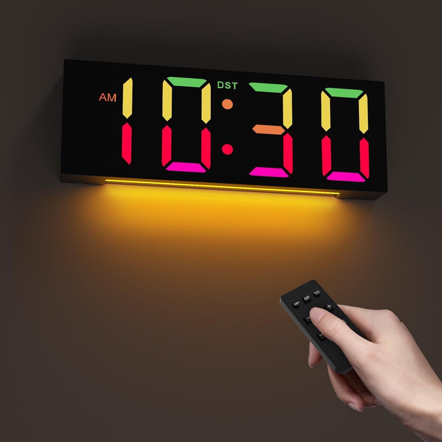 Large Digital Wall Clock LED Display 12/24H Big Numbers Night Light Remote