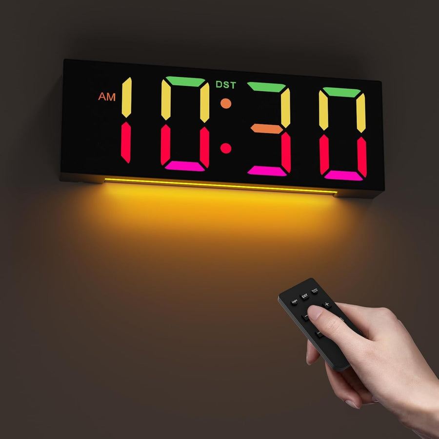 Large Digital Wall Clock LED Display 12/24H Big Numbers Night Light Remote