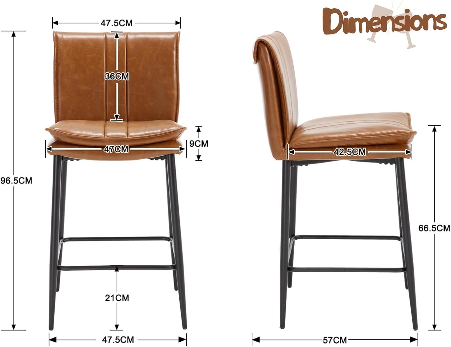 Brown Bar Stools Set of 2 – Faux Leather Counter Chairs with Footrest