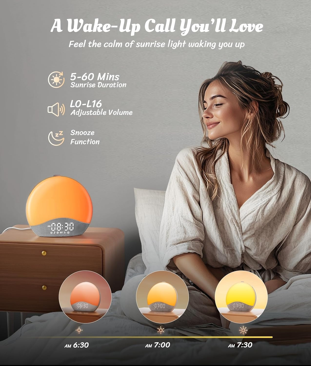 Sunrise Alarm Clock Wake Up Light White Noise Bluetooth Night Lamp