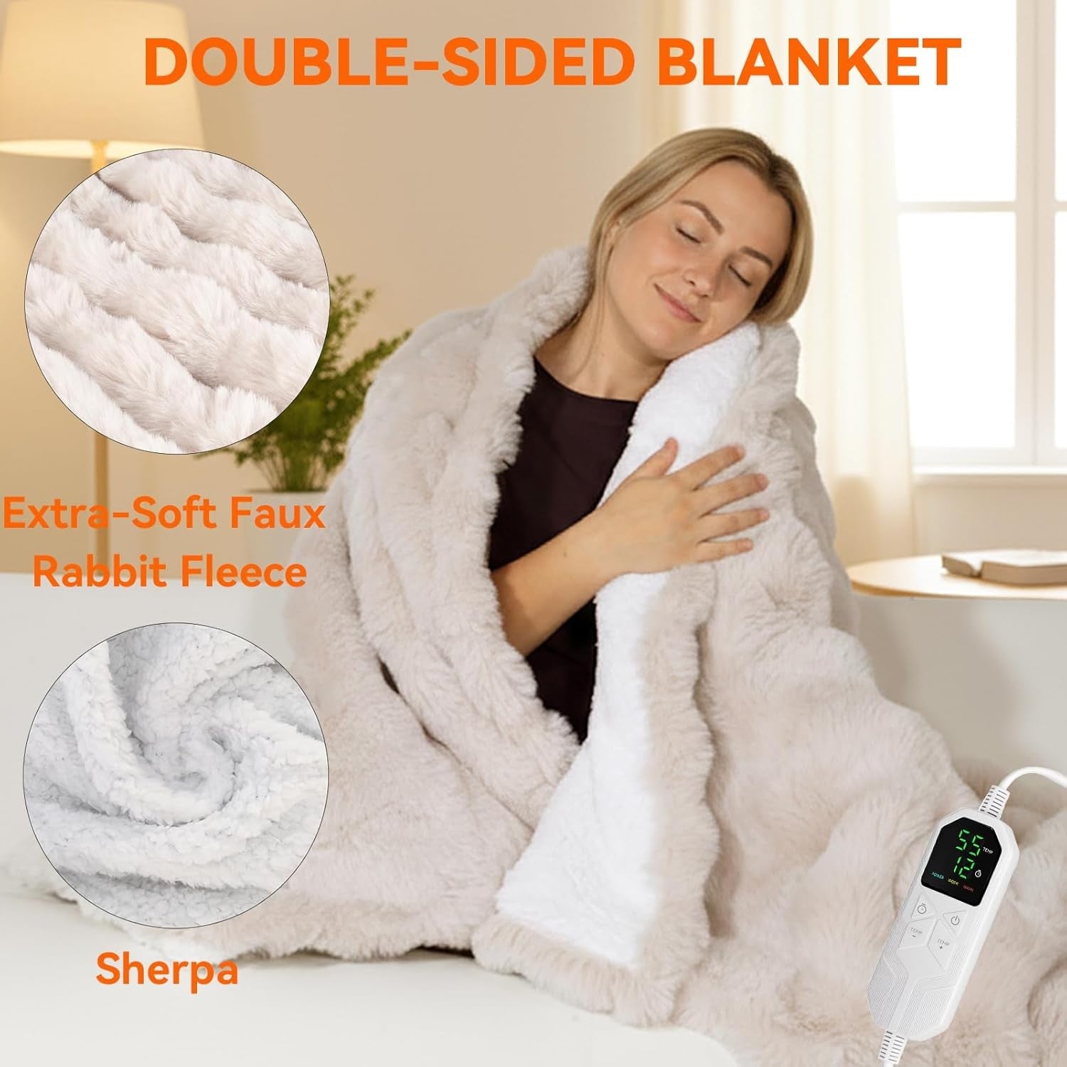 Electric Heated Throw Blanket 180x130cm Faux Fur Fast Warm Sofa Cover