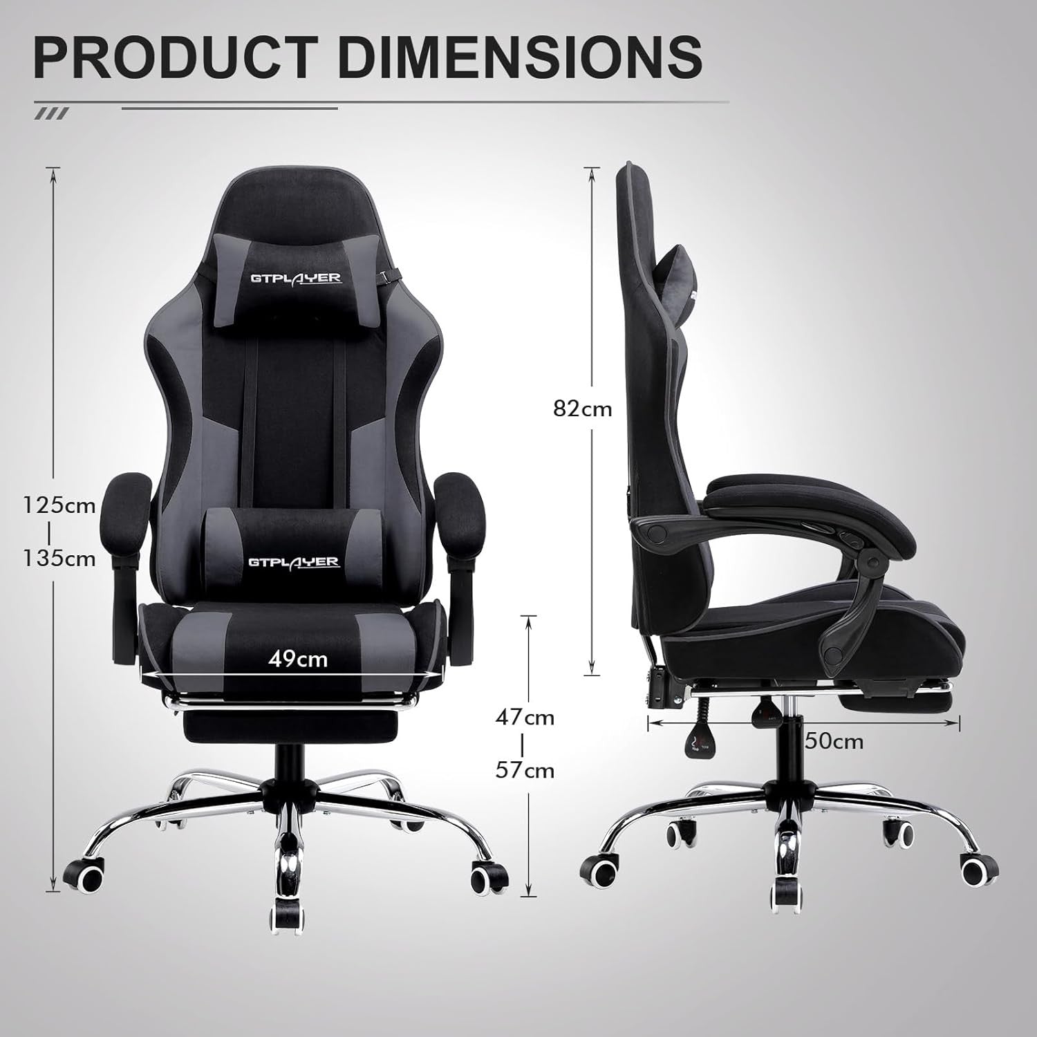 Fabric Gaming Chair Massage Ergonomic Reclining Office Chair Grey