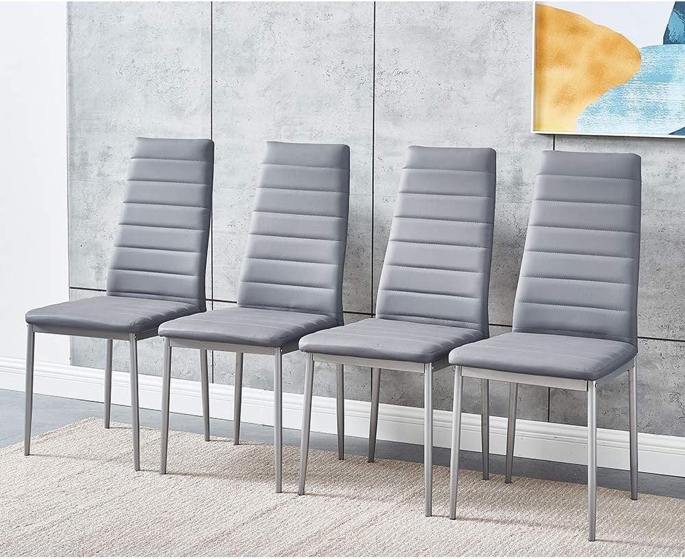 Tempered Glass Dining Table with 4 PU Leather Chairs - Modern, Durable Set