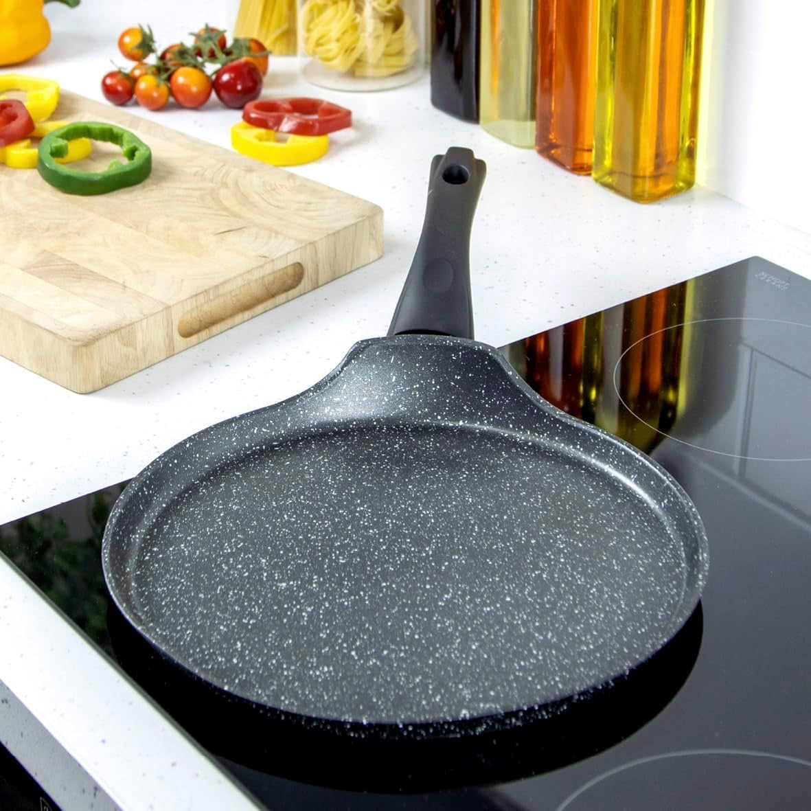 26cm Black Non-Stick Pancake Pan for Crepe, Omelette Frying Pan Induction Safe