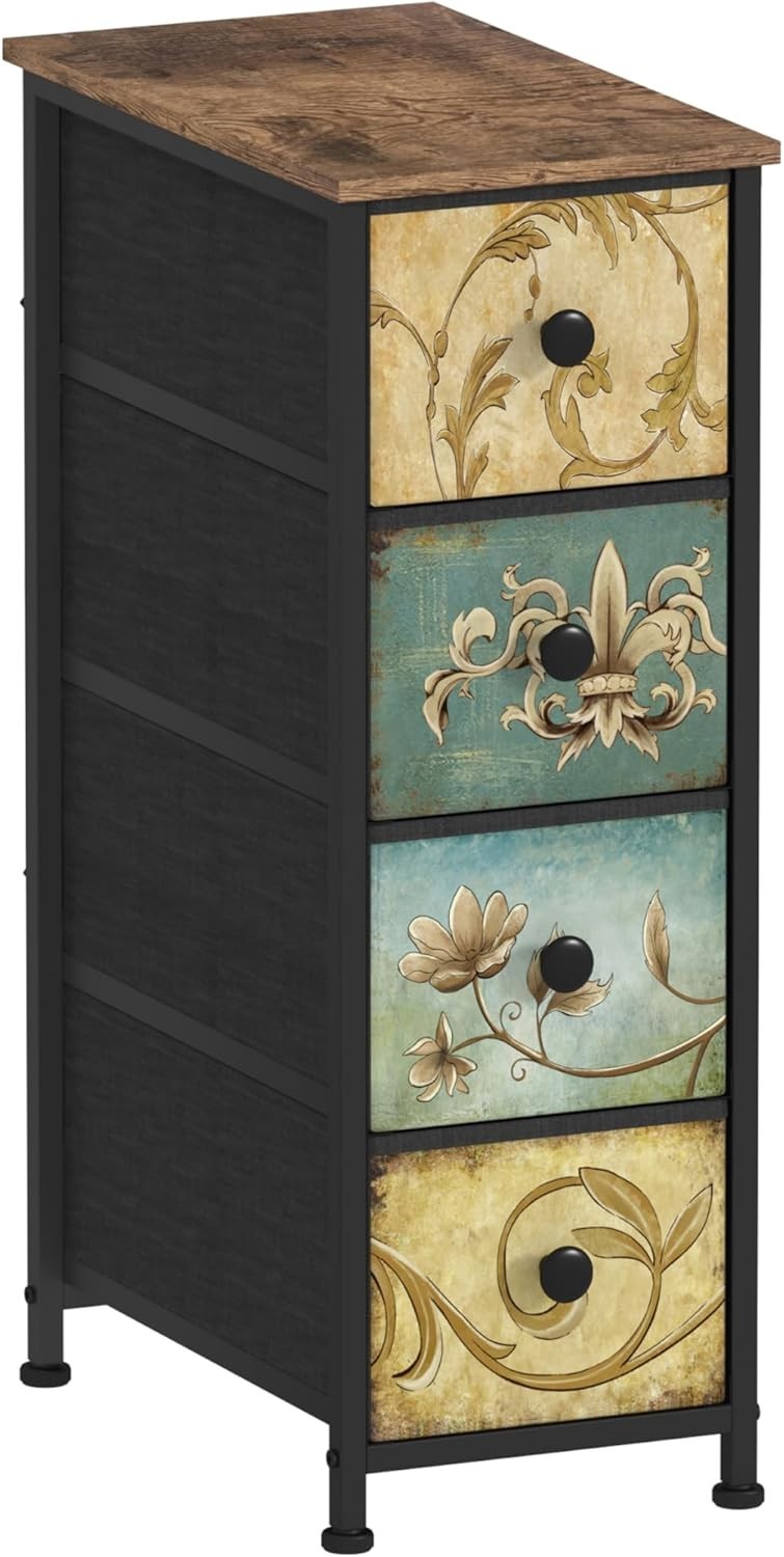 Slim Tall 4 Drawer Rustic Storage Cabinet Unit for Hallway Bedroom