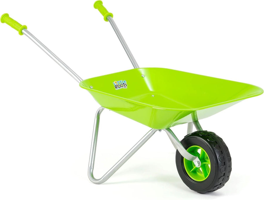 Kids Garden Wheelbarrow – Green – Metal Frame w/Plastic Tray & Soft Handles