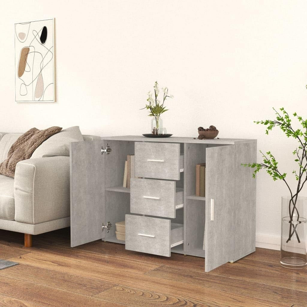 Modern Grey Sideboard Cabinet with 3 Drawers & 2 Doors – Living Room Storage