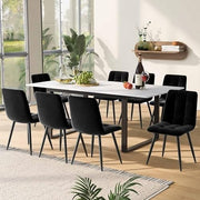 Extendable Marble Look Dining Table 140-180cm White Desktop Black Legs