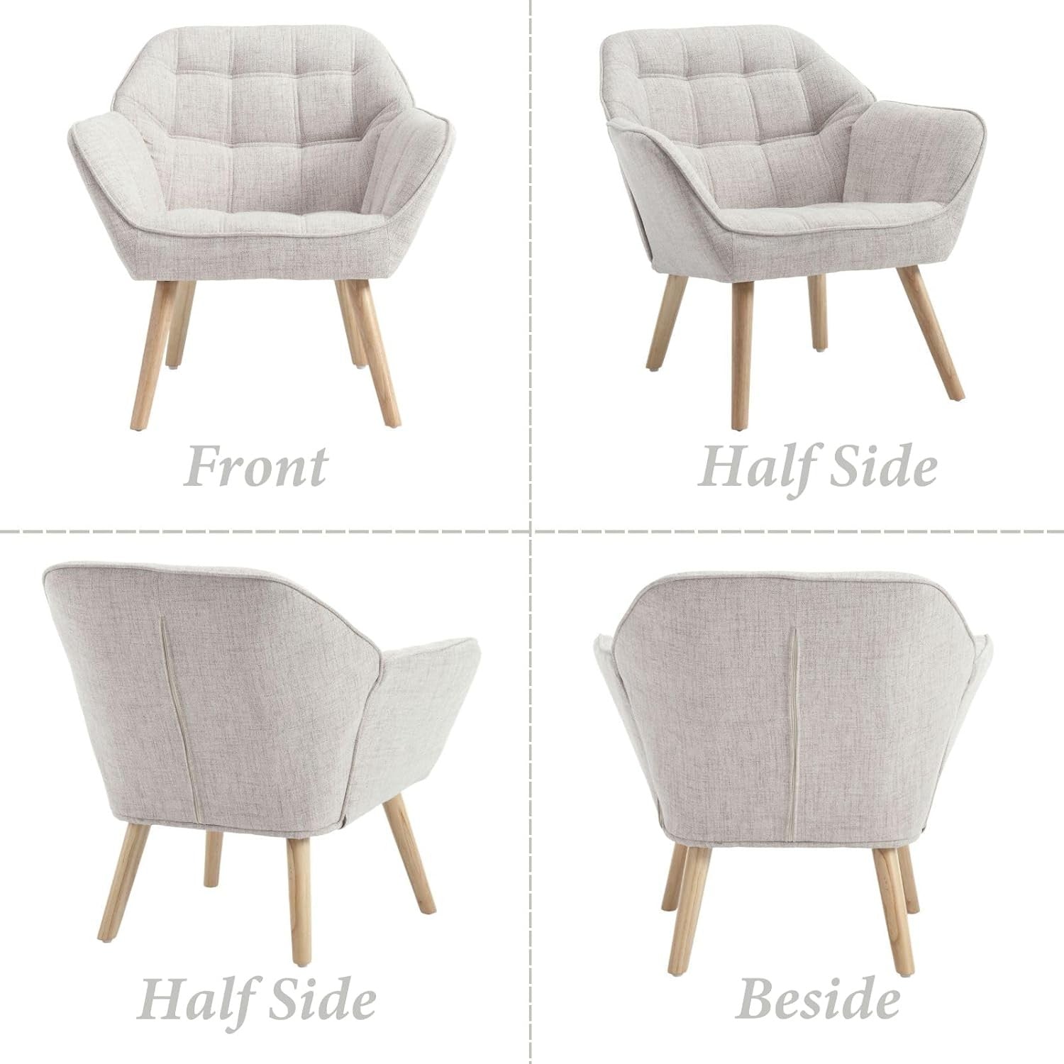 Linen Accent Armchair Beige Upholstered Tub Chair Wood Legs
