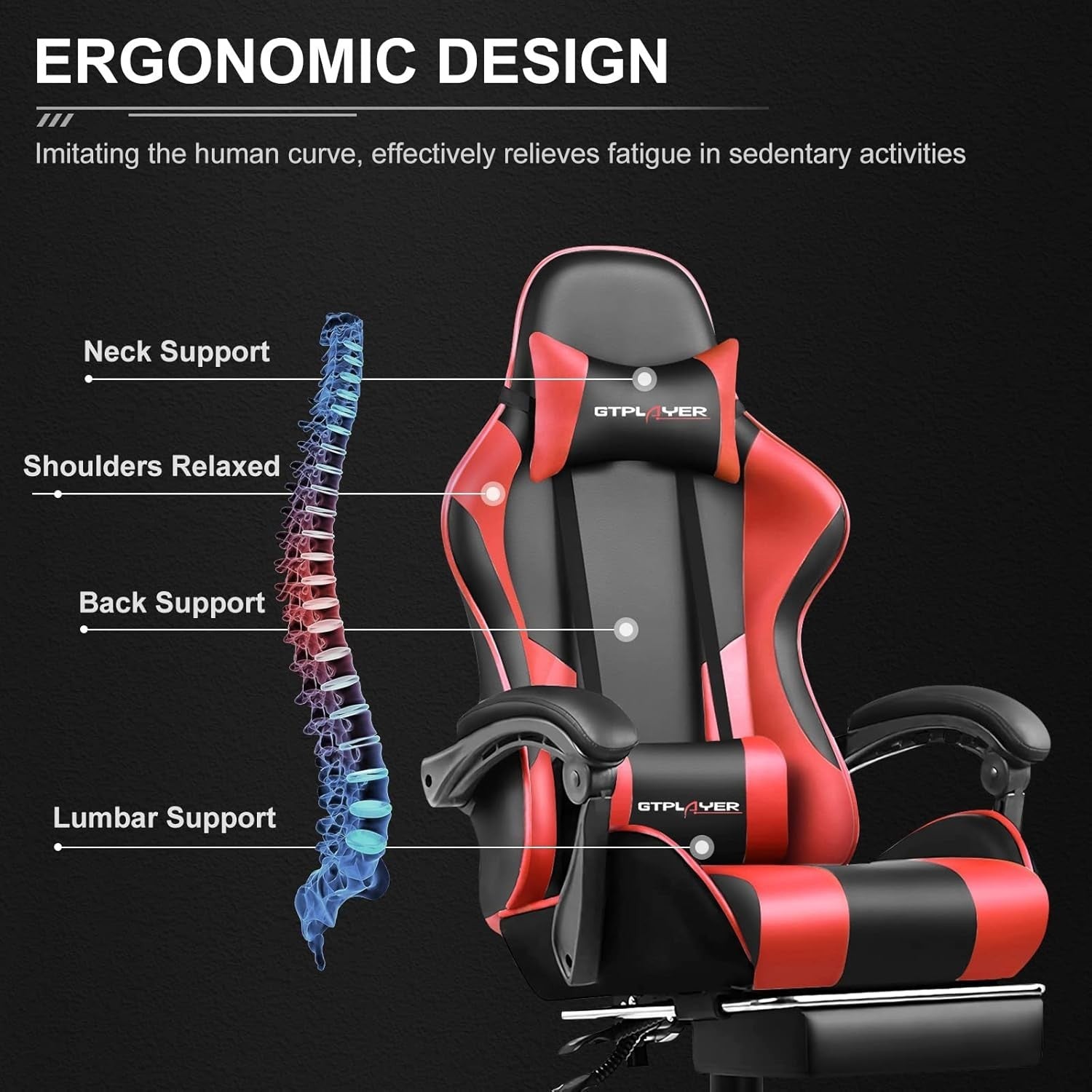 Gaming Chair Ergonomic Red Faux Leather Reclining Footrest Office PC Desk