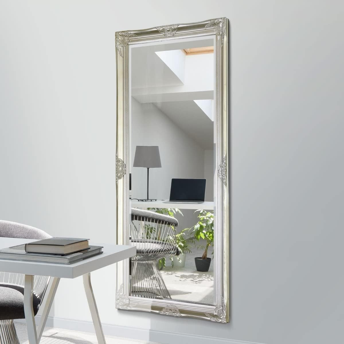 Large Silver Full Length Wall Mirror Ornate Vintage 168x76cm Bevelled
