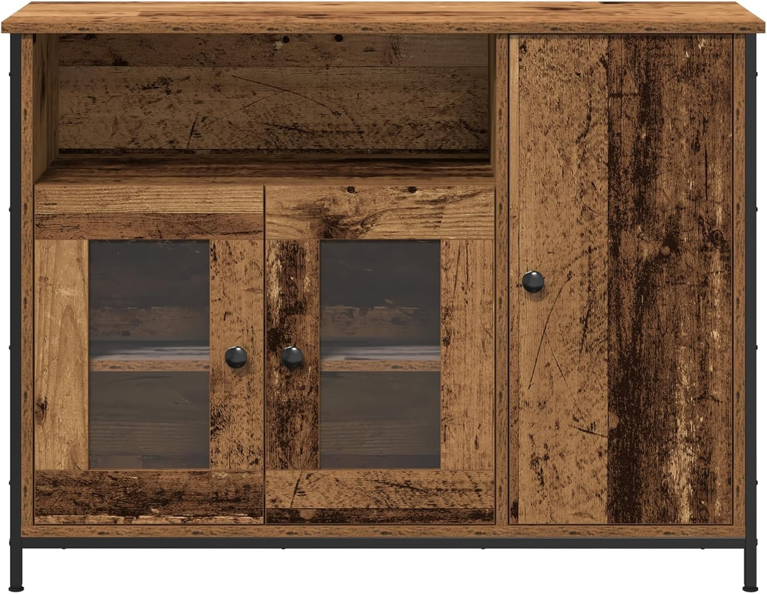 Rustic Wood Sideboard Cabinet Glass Doors Storage Unit 100x35x75cm